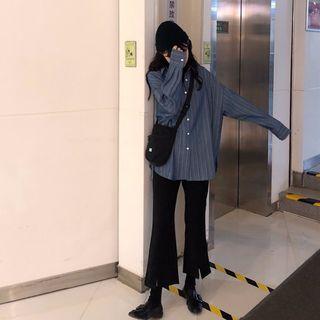 Striped Shirt / Crop Boot-cut Pants