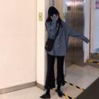 Striped Shirt / Crop Boot-cut Pants