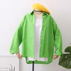 Set: Loose-fit Light Shirt + V-neck T-shirt Green - One Size
