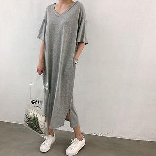 Plunge-neck Long T-shirt Dress