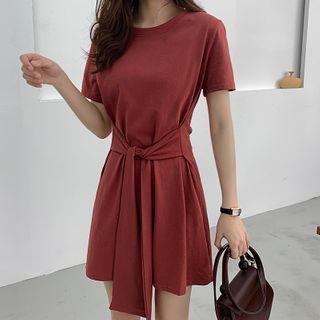 Short-sleeve Sashed A-line Mini Skirt