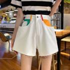 Color Block Wide Leg Denim Shorts