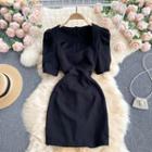 Square-neck Cutout Waist Bow Short-sleeve Dress