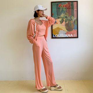 Set: Zip-up Hoodie + Camisole + Wide-leg Pants