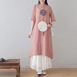 Elbow Sleeve Embroidered Dress