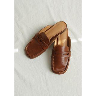 Square-toe Open-back Penny Loafers