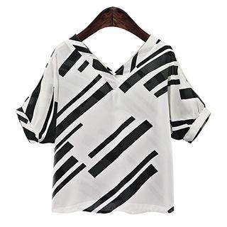 Patterned V-neck Short-sleeve Top