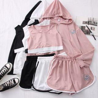 Set: Crop Tank Top + Hooded Jacket + Shorts