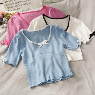 Contrasted U-neck Crop Knit Top In 6 Colors