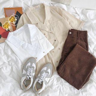 Short-sleeve Plain Pocket Shirt
