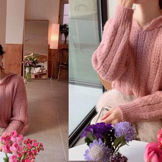 Collar-detail Contrast-trim Wool Blend Knit Top