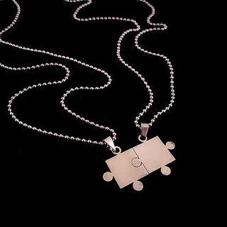 Couple Matching Stainless Steel Puzzle Pendant Necklace Set Of 2 - One Size