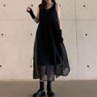 Sleeveless Plain Mesh Dress Black - One Size