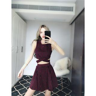 Set: Plaid Cropped Tank Top + Plaid A-line Skirt