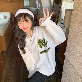 Lettering Embroidered Sweatshirt White - One Size