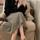 Plaid Midi A-line Skirt / Fleece Trim Jacket