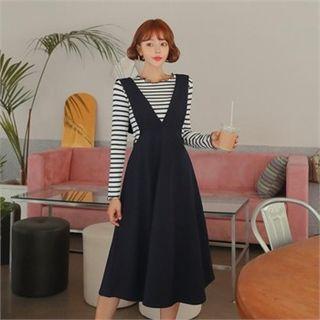 Plunge-neck Flare Pinafore Dress