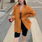 V-neck Long Sleeve Strappy Ruched Oversize Shirt Tangerine Shirt - One Size