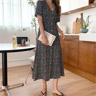V-neck A-line Long Floral Dress
