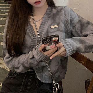 Tie-dye V-neck Cardigan Gray - One Size