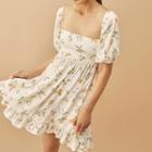 Puff Sleeve French Square Floral Dress