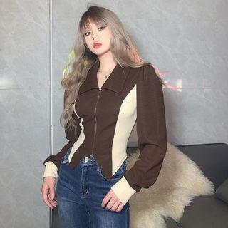 Long-sleeve Collared Zip Fitted Top