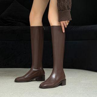 Low-heel Faux Leather Tall Boots