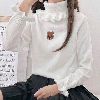 Turtleneck Bear Embroidered Sweater