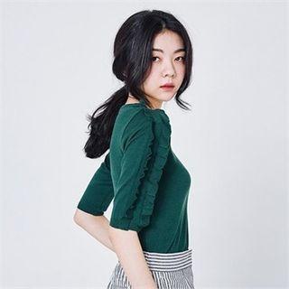Elbow-sleeve Frilled-detail Knit Top