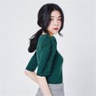 Elbow-sleeve Frilled-detail Knit Top