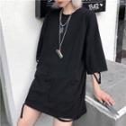 Elbow-sleeve Ripped T-shirt Black - One Size