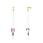 925 Sterling Silver Elegant Sparkling Long Earrings With Pink Austrian Element Crystal Golden - One Size