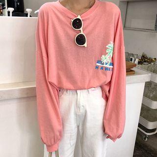 Puff-sleeve Tree Print T-shirt