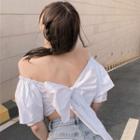 Puff-sleeve Off-shoulder Bow-back Crop Top