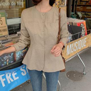 Round-neck Ruffle-hem Checked Blouse