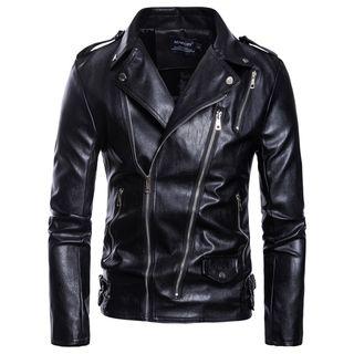 Side Zip Faux Leather Biker Jacket
