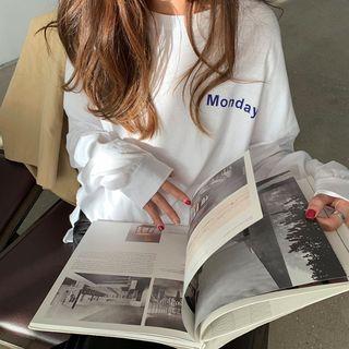 Lettering Print Long-sleeve Top As Shown In Figure - One Size