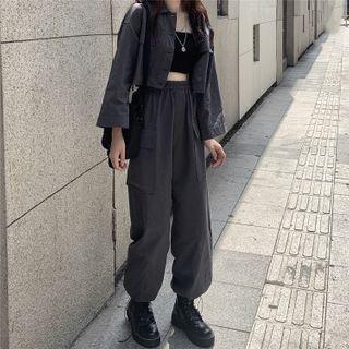 Cropped Camisole Top / Cargo Harem Pants / Shirt Jacket