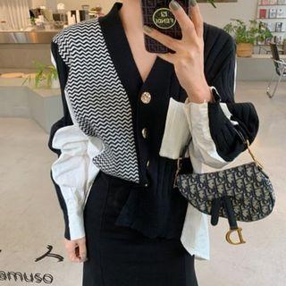 Contrast-panel Dip-back Cardigan