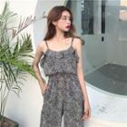 Patterned Spaghetti Strap Wide Leg Jumpsuit