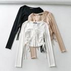 Long Sleeve V Neck Side String Top