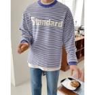 Drop-shoulder Stripe Letter Sweatshirt