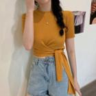 Tie-hem Short-sleeve Knit Top