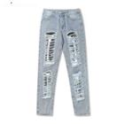 Distressed Graphic Print Straight Leg Jeans (various Designs)