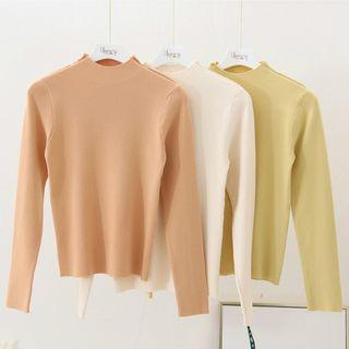 Mock-turtleneck Plain Knit Top