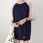 Ripped Raglan Elbow Sleeve T-shirt Dress