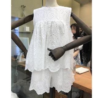 Set: Eyelet Lace Tank Top + Wide-leg Shorts