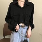 Long-sleeve Cropped Shirt Black - One Size