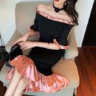 Off-shoulder Ruffled Midi Sheath Dress