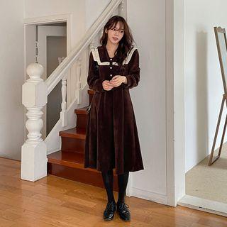Laced Corduroy Shirtwaist Dress Black - One Size